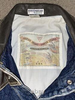 Vintage 80s Guess Georges Marciano Western Denim Leather Jacket Mens L USA Made