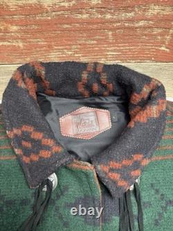 Vintage 80s Woolrich Aztec Navajo Duster Coat Size Large Wool Tassles