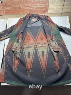 Vintage 80s Woolrich Aztec Navajo Duster Coat Size Large Wool Tassles