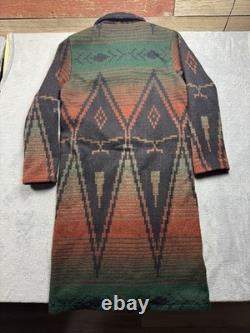 Vintage 80s Woolrich Aztec Navajo Duster Coat Size Large Wool Tassles