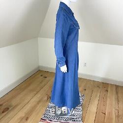 Vintage 90s Bonnie Strauss Western L Denim Chambray Jean Pearl Snap Maxi Dress