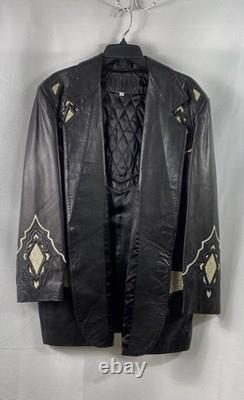 Vintage 90s Italy Women's Black Leather Genuine Crocodile Skin Ornate Jacket L
