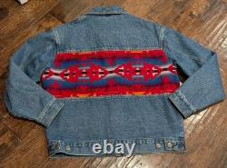 Vintage 90s Large Pendleton High Grade Western Wear Aztec Wool Back Jean Jacket