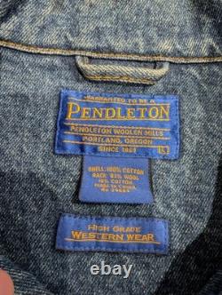Vintage 90s Large Pendleton High Grade Western Wear Aztec Wool Back Jean Jacket