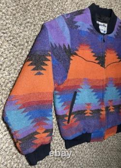 Vintage 90s PIONEER WEAR USA Aztec Wool Blend SouthWest Bomber Cowboy Jacket L