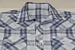 Vintage 90s Plaid Pearl Snap Western Shirt Mens XL Blue Gray Windowpane Thin