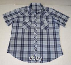 Vintage 90s Plaid Pearl Snap Western Shirt Mens XL Blue Gray Windowpane Thin
