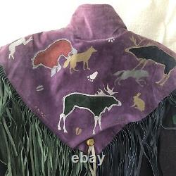 Vintage 90s Santa Fe Re Creations Purple Leather Trench Coat Denver RARE Large