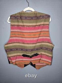 Vintage 90s Western Textile Leather Vest Large Cowboy Tribal