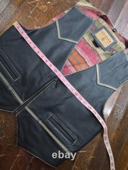 Vintage 90s Western Textile Leather Vest Large Cowboy Tribal