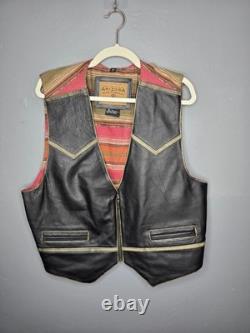 Vintage 90s Western Textile Leather Vest Large Cowboy Tribal