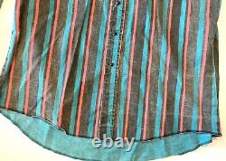 Vintage 90s Wrangler Brushpopper snaps teal stripe shirt Western Rodeo 17-35 XL