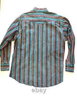 Vintage 90s Wrangler Brushpopper snaps teal stripe shirt Western Rodeo 17-35 XL