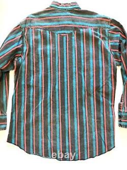 Vintage 90s Wrangler Brushpopper snaps teal stripe shirt Western Rodeo 17-35 XL