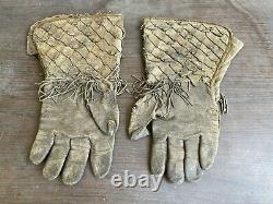 Vintage Antique Cowboy Leather Gloves Gauntlets Large Western Texas Rancher Old