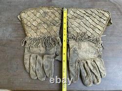 Vintage Antique Cowboy Leather Gloves Gauntlets Large Western Texas Rancher Old