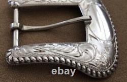 Vintage Antique Diablo Srour Jachens Engraved Sterling Silver Ranger Belt Buckle