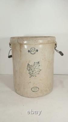 Vintage Antique Large Western Stoneware 8 Gallon Crock Pottery Leaf