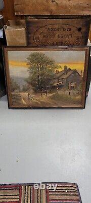 Vintage Antique PA Pennsylvania Landscap Painting Impressionist Horse Cowboy Dog