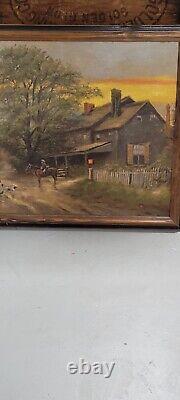 Vintage Antique PA Pennsylvania Landscap Painting Impressionist Horse Cowboy Dog