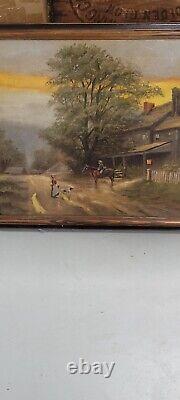 Vintage Antique PA Pennsylvania Landscap Painting Impressionist Horse Cowboy Dog