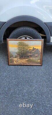 Vintage Antique PA Pennsylvania Landscap Painting Impressionist Horse Cowboy Dog