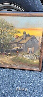 Vintage Antique PA Pennsylvania Landscap Painting Impressionist Horse Cowboy Dog