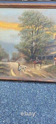 Vintage Antique PA Pennsylvania Landscap Painting Impressionist Horse Cowboy Dog