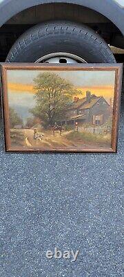 Vintage Antique PA Pennsylvania Landscap Painting Impressionist Horse Cowboy Dog