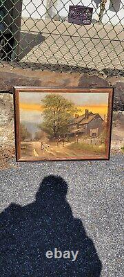 Vintage Antique PA Pennsylvania Landscap Painting Impressionist Horse Cowboy Dog