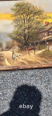 Vintage Antique PA Pennsylvania Landscap Painting Impressionist Horse Cowboy Dog