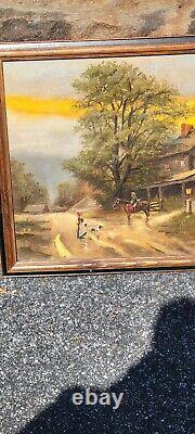 Vintage Antique PA Pennsylvania Landscap Painting Impressionist Horse Cowboy Dog