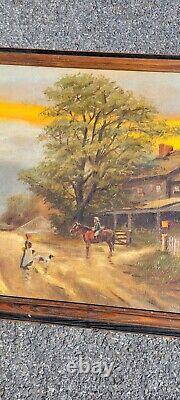 Vintage Antique PA Pennsylvania Landscap Painting Impressionist Horse Cowboy Dog