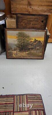 Vintage Antique PA Pennsylvania Landscap Painting Impressionist Horse Cowboy Dog