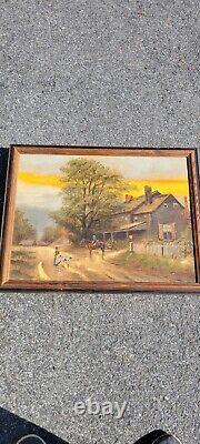 Vintage Antique PA Pennsylvania Landscap Painting Impressionist Horse Cowboy Dog