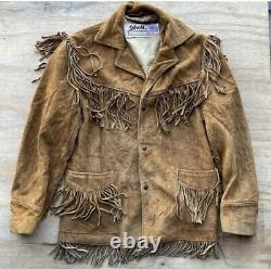 Vintage Antique Schott Western Cowboy Leather Coat Jacket Mountain Man Large 40