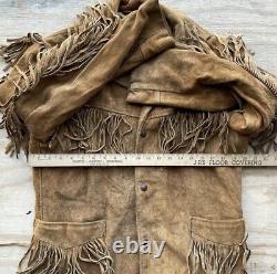 Vintage Antique Schott Western Cowboy Leather Coat Jacket Mountain Man Large 40