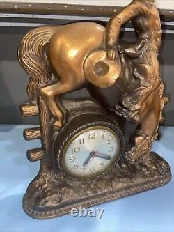 Vintage Antique Sessions Rodeo Bucking Bronco Cowboy Western Cooper 14x12 ClockM