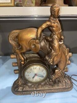 Vintage Antique Sessions Rodeo Bucking Bronco Cowboy Western Cooper 14x12 ClockM