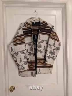 Vintage Aztec Native Southwestern Wool Coat withThunderbirds-XL