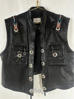 Vintage Bagazio Leather Biker Vest Concho Beaded Southwestern Western XL Quality