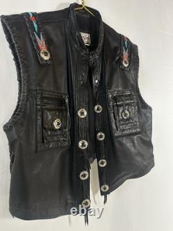 Vintage Bagazio Leather Biker Vest Concho Beaded Southwestern Western XL Quality