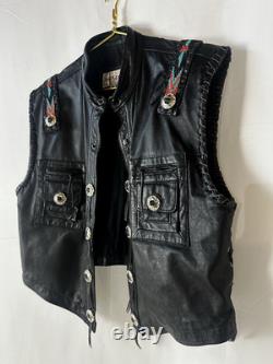 Vintage Bagazio Leather Biker Vest Concho Beaded Southwestern Western XL Quality