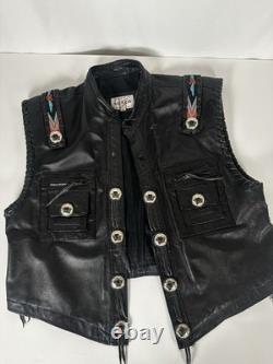 Vintage Bagazio Leather Biker Vest Concho Beaded Southwestern Western XL Quality