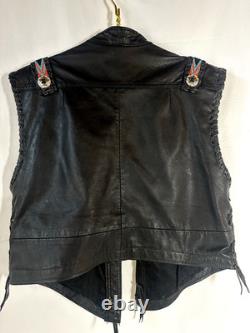 Vintage Bagazio Leather Biker Vest Concho Beaded Southwestern Western XL Quality