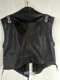 Vintage Bagazio Leather Biker Vest Concho Beaded Southwestern Western XL Quality