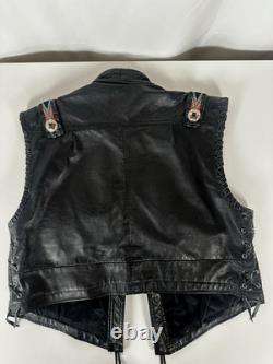 Vintage Bagazio Leather Biker Vest Concho Beaded Southwestern Western XL Quality