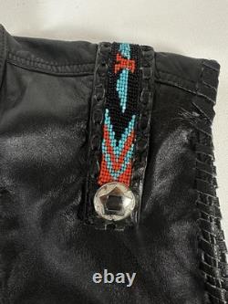 Vintage Bagazio Leather Biker Vest Concho Beaded Southwestern Western XL Quality