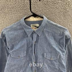 Vintage Banana Republic Shirt Mens Large Blue Western Pearl Snap Chambray 80s