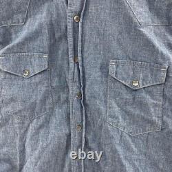 Vintage Banana Republic Shirt Mens Large Blue Western Pearl Snap Chambray 80s